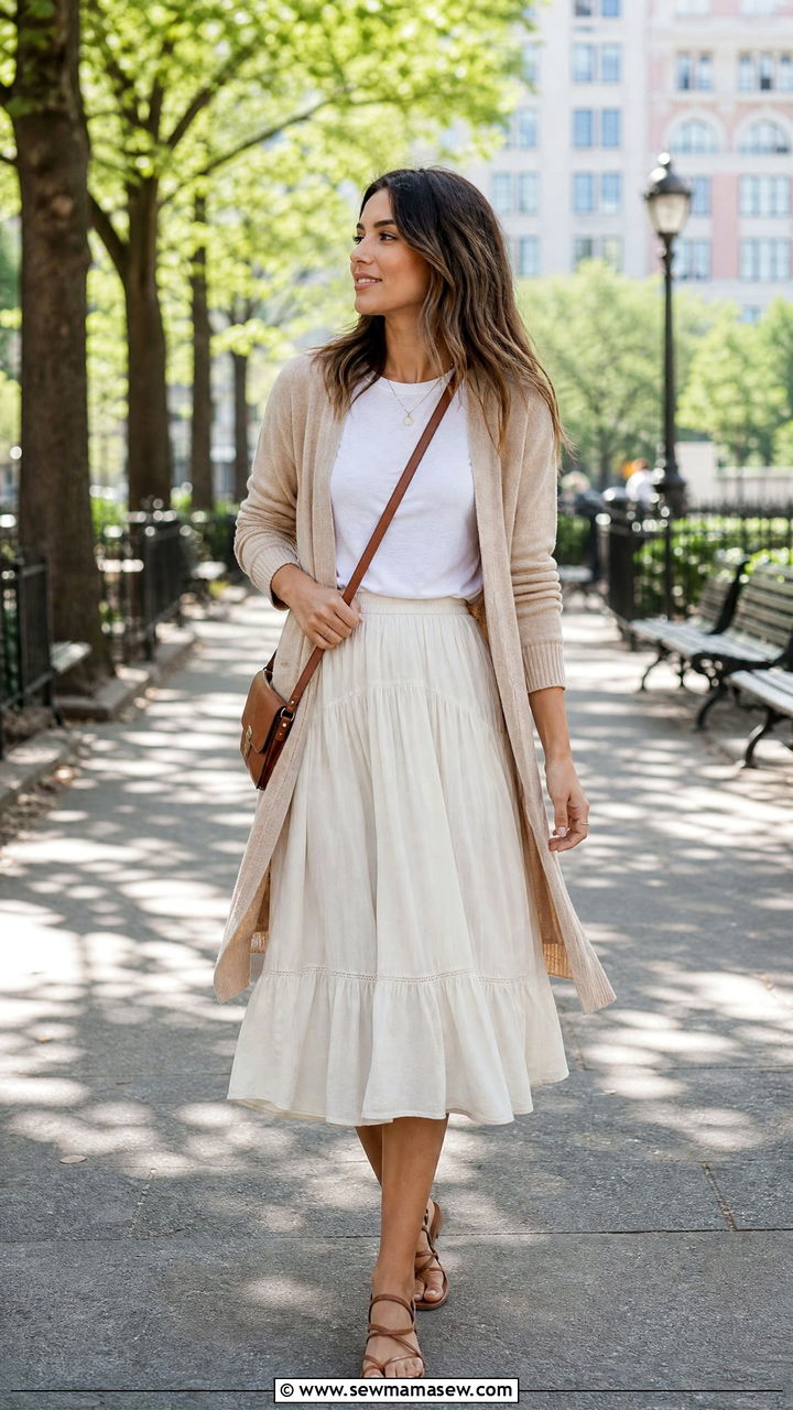 Open front cardigan with midi skirt outfit - 25 How to style a cardigan in summer