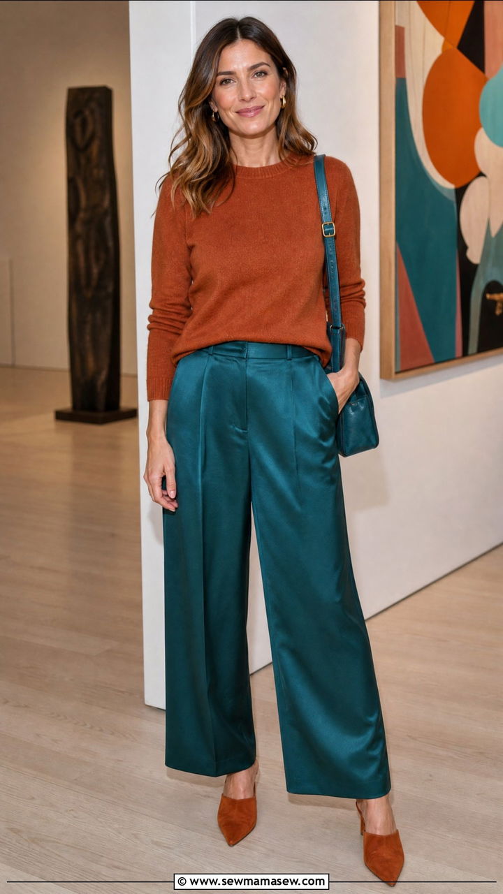 Orange And Teal Color Block Outfit - 30 Color blocking outfit ideas