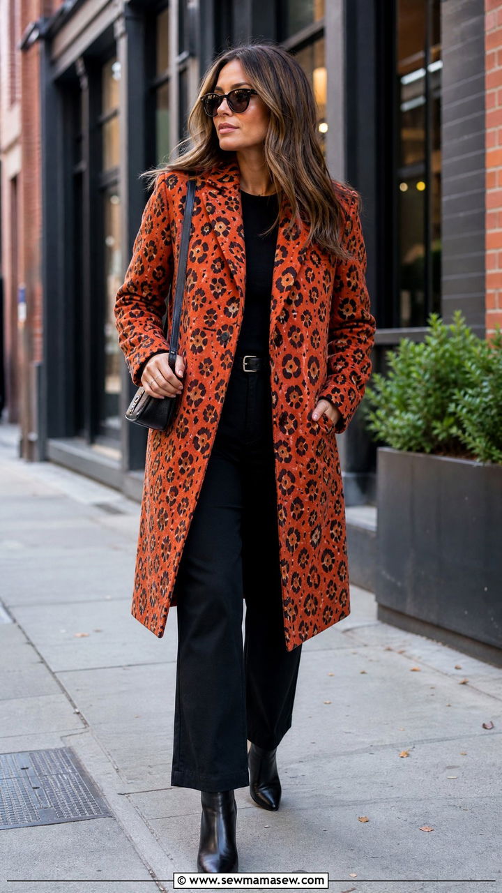 Orange Animal Print Coat - 25 French girl outfit ideas Lily Collins style