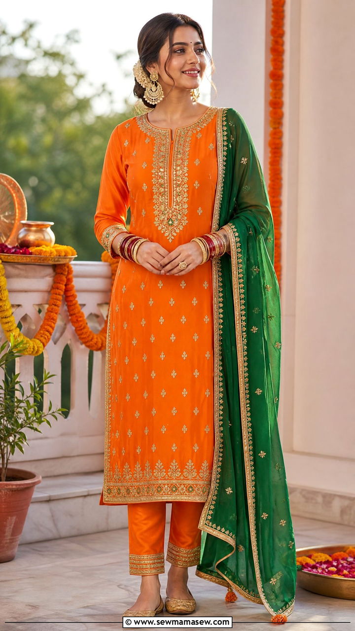 Orange Embroidered Suit for Karwa Chauth - 25 Karwa Chauth outfit ideas