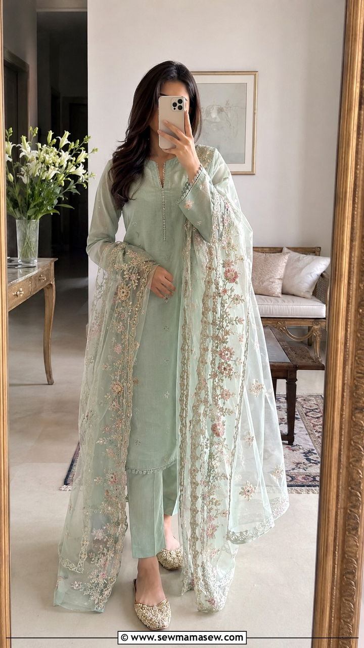 Organza Dupatta with Simple Lawn Suit - 20 Faisalabad outfit ideas