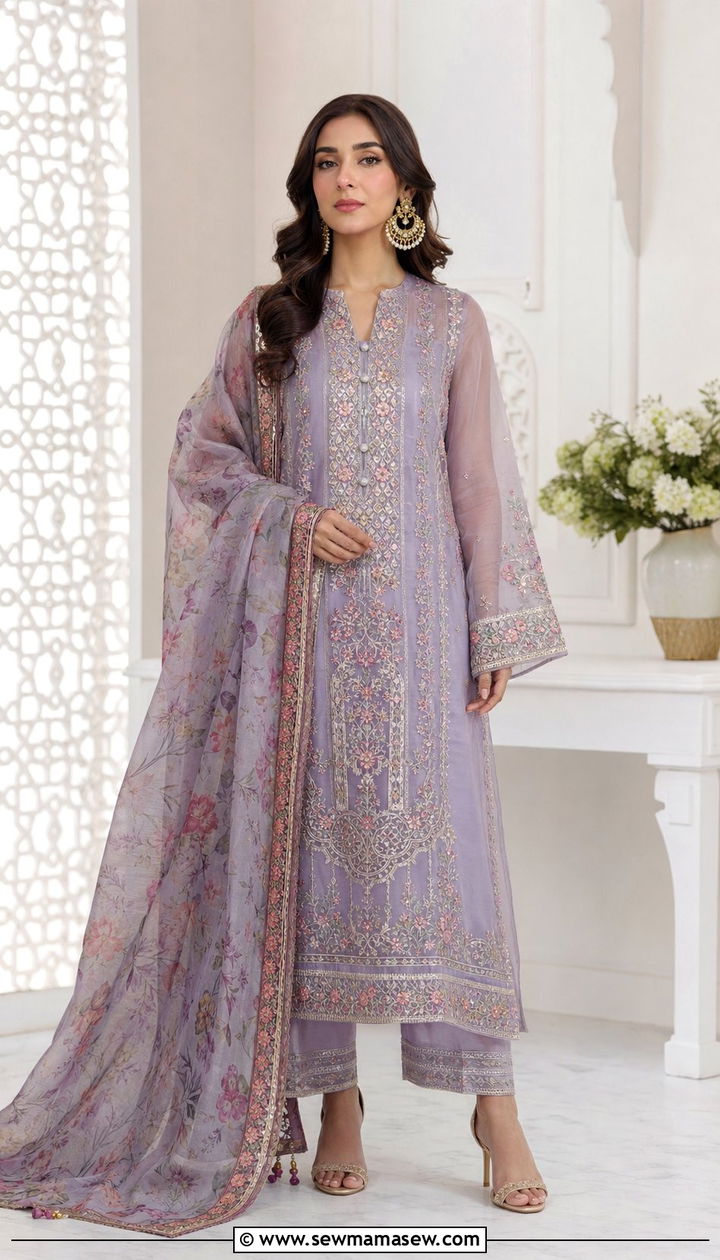 Organza Embroidered Suit Set - 25 Eid matching set outfit ideas