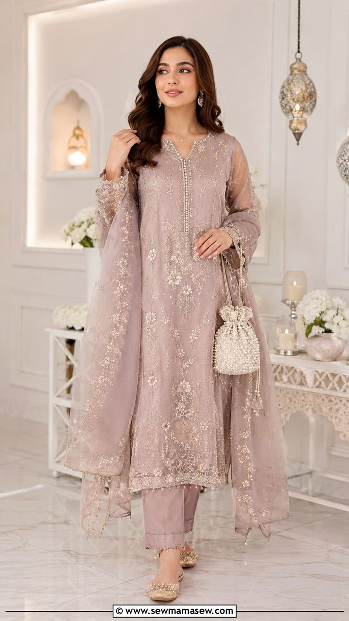 Organza Kurta Set with Straight Pants - 25 Ramadan matching set outfit ideas