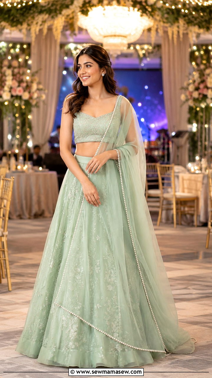 Organza Lehenga for Sangeet Ceremony - 25 Wedding guest outfit ideas Sangeet ceremony