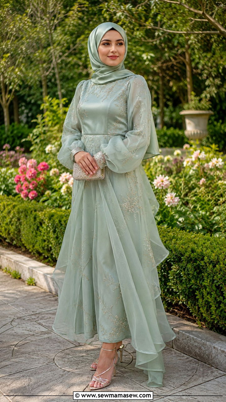 Organza Overlay Dress With Hijab - 30 Modest wedding guest outfit ideas with hijab