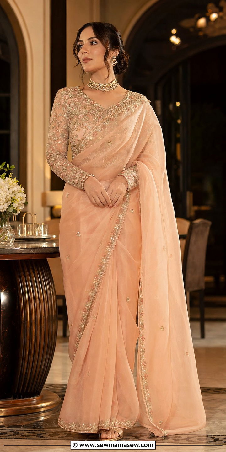 Organza Saree With Embroidered Blouse - 25 Eid outfit ideas for women 2026