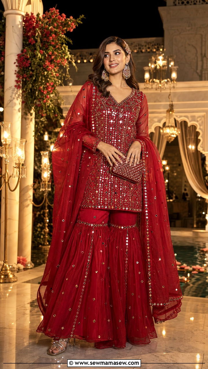 Organza Sharara Set With Mirror Work - 25 Eid outfit ideas Indian