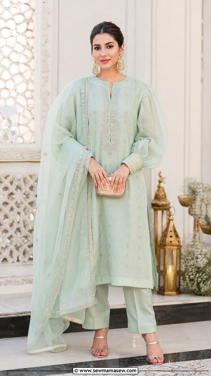 Organza kurta set with statement jewelry - 25 Iftar outfit ideas