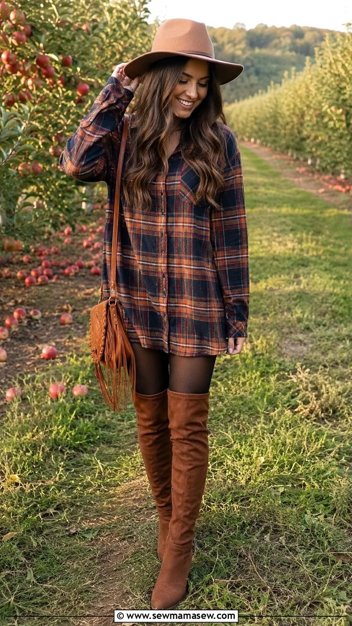 Over the Knee Boots with Flannel Shirt - 30 How to style over the knee boots