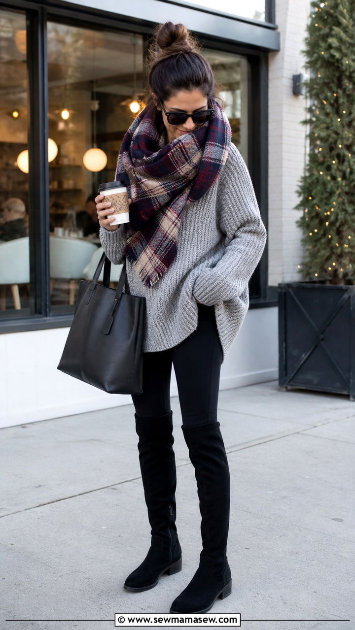 Over the Knee Boots with Pleated Midi Skirt and Blazer - 40 Over the knee boots outfit ideas