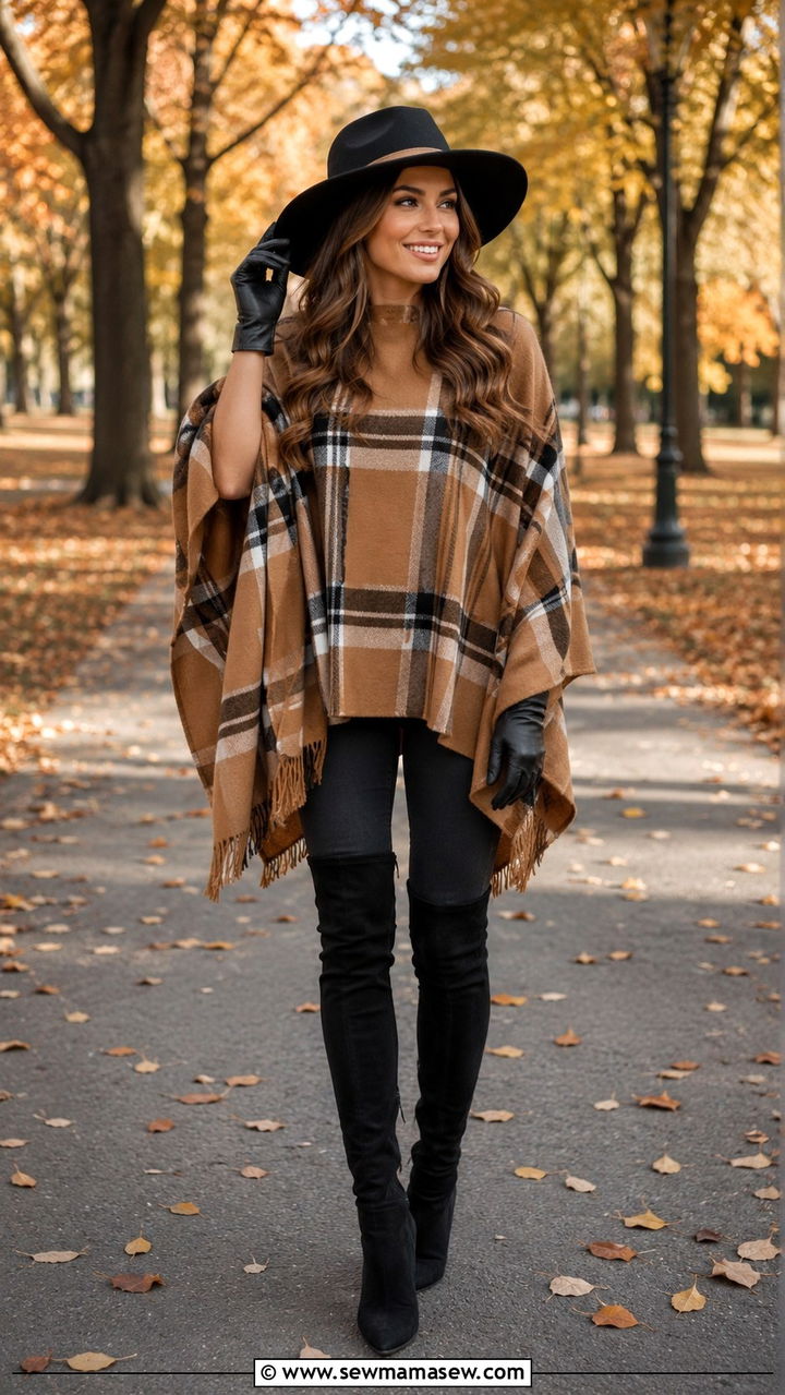 Over the Knee Boots with Poncho - 30 How to style over the knee boots