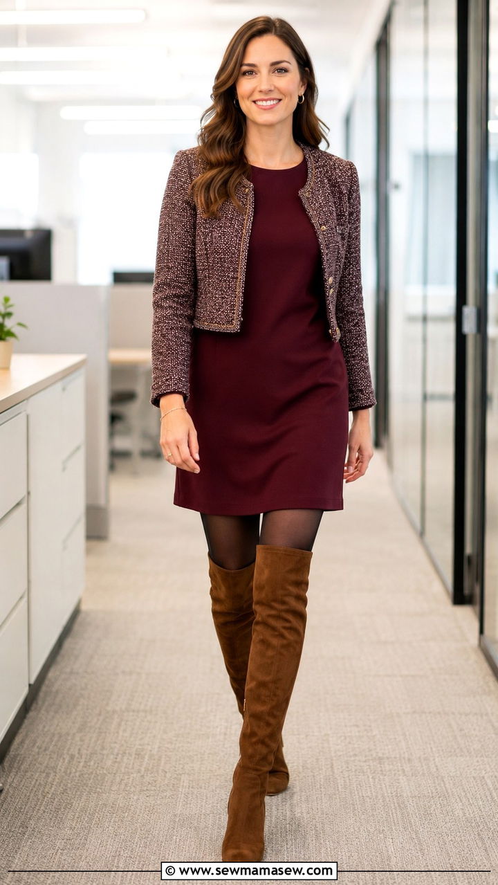Over the Knee Boots with Shift Dress - 30 How to style over the knee boots