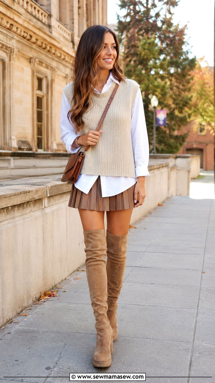 Over the Knee Boots with Sweater Vest - 30 How to style over the knee boots