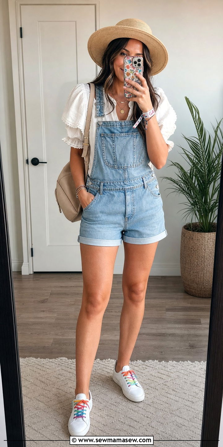 Overall Shorts And A Ruffled Blouse - 35 casual festival outfits