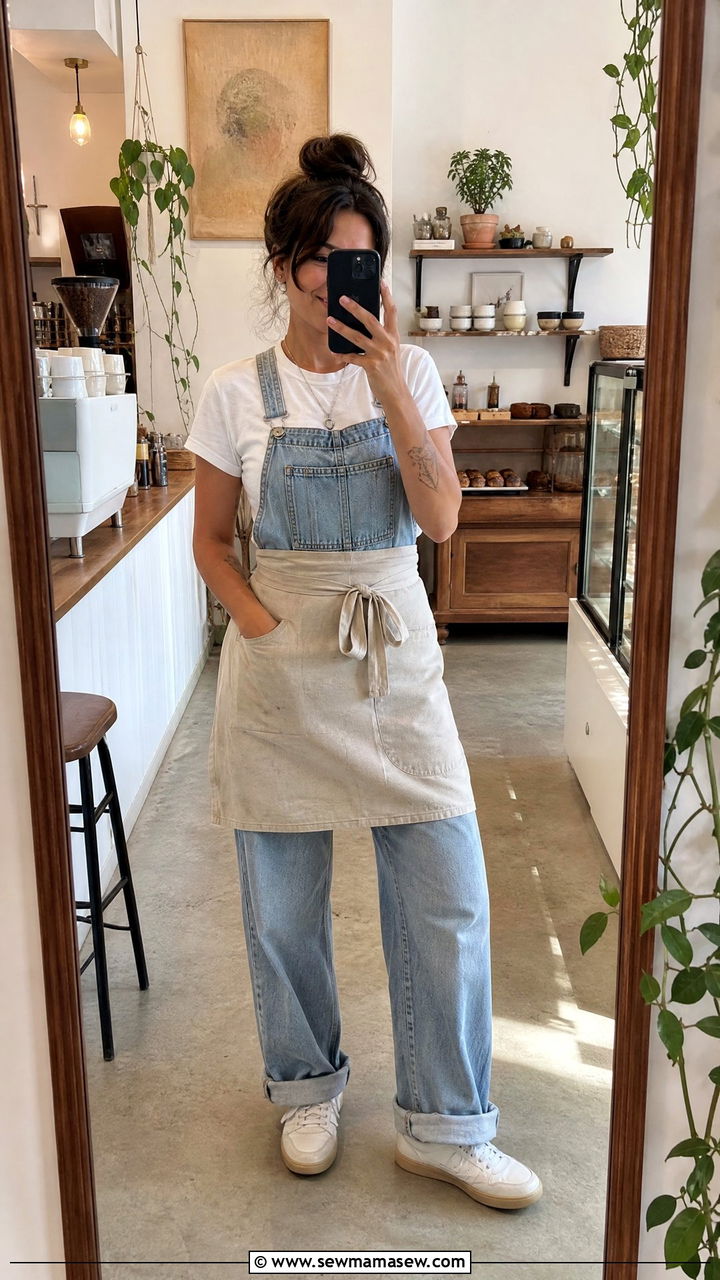 Overalls And Cotton Tee With Casual Sneakers - 30 Summer outfit ideas for barista