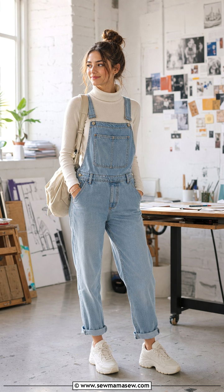 Overalls Turtleneck College Outfit Modest - 25 College outfit ideas modest