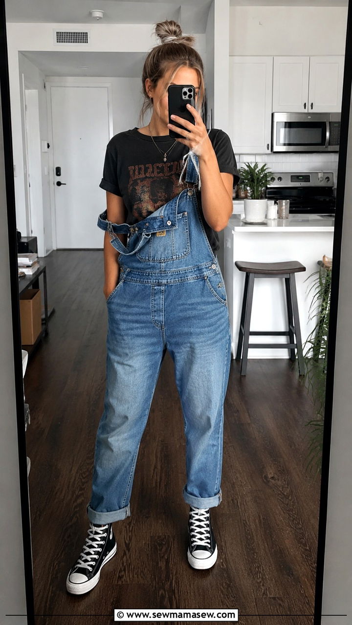 Overalls With Graphic Tee and High Top Sneakers - 30 How to style overalls