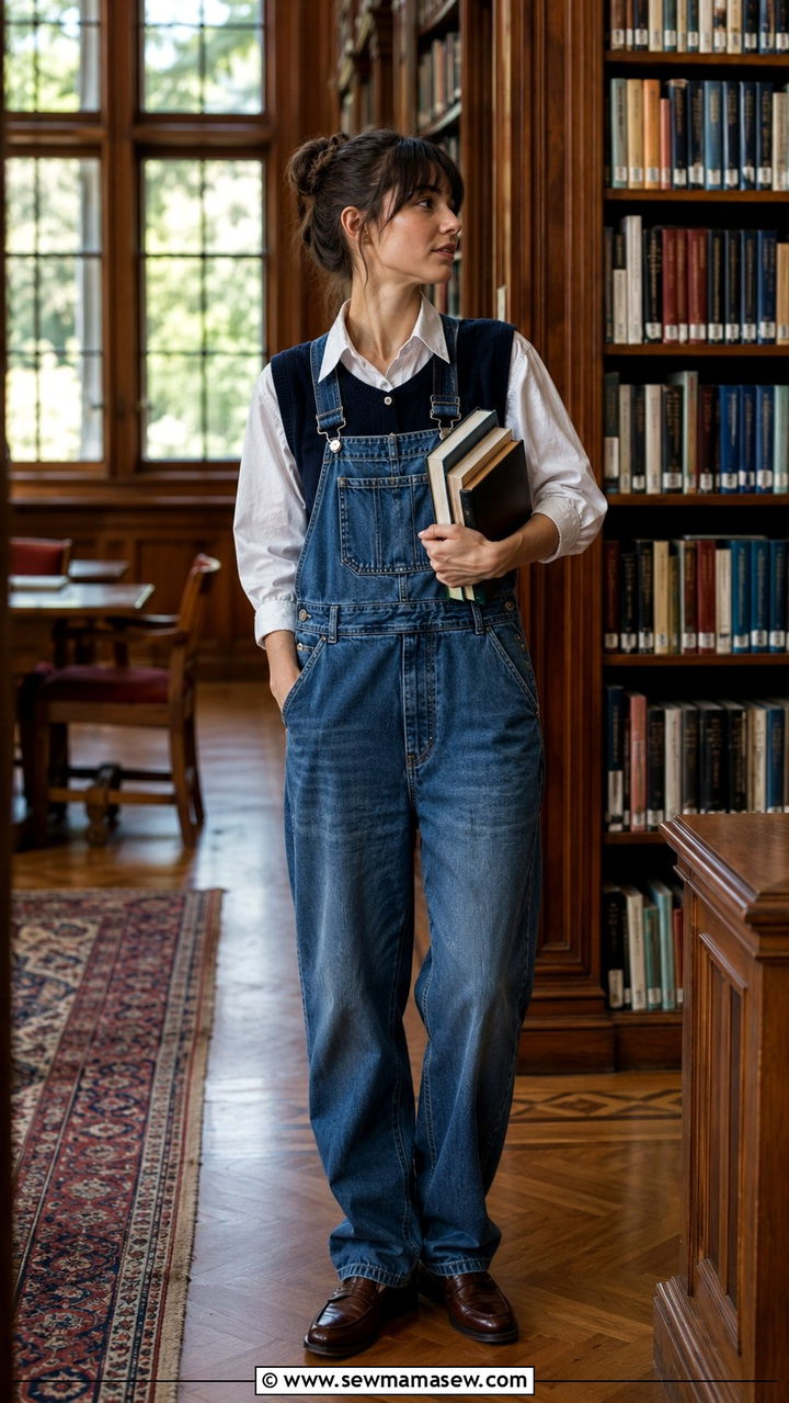 Overalls With Sweater Vest and Loafers - 30 How to style overalls