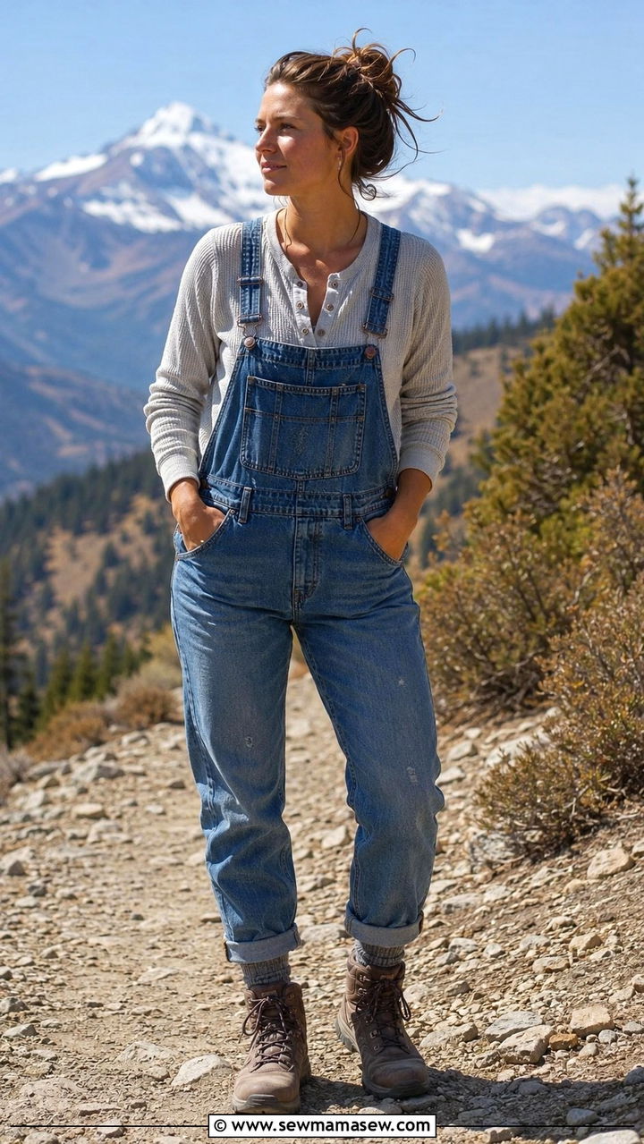 Overalls With Thermal Shirt and Hiking Boots - 30 How to style overalls