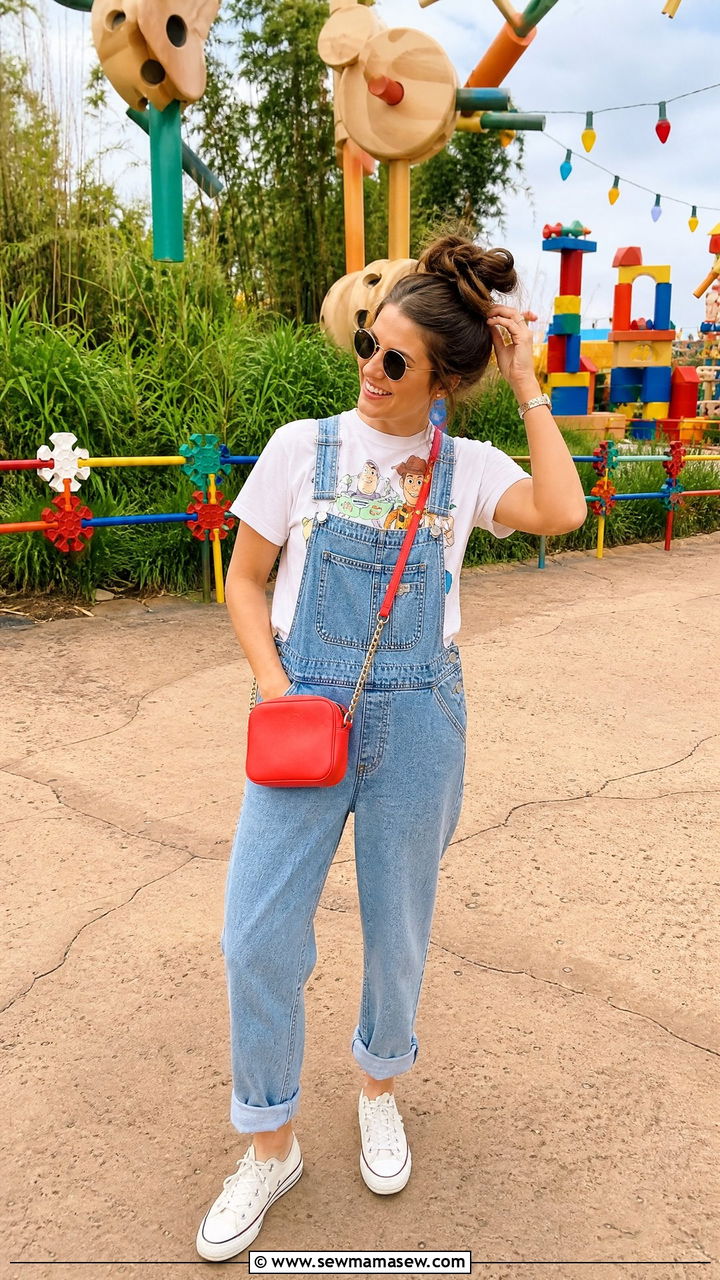 Overalls and Graphic Tee Disney World Spring Outfit - 30 Disney World outfit ideas spring