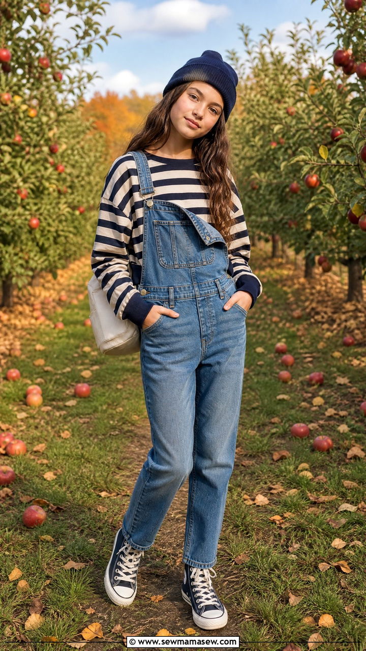 Overalls and Striped Long Sleeve Tee Outfit - 30 Outfit ideas for tweens