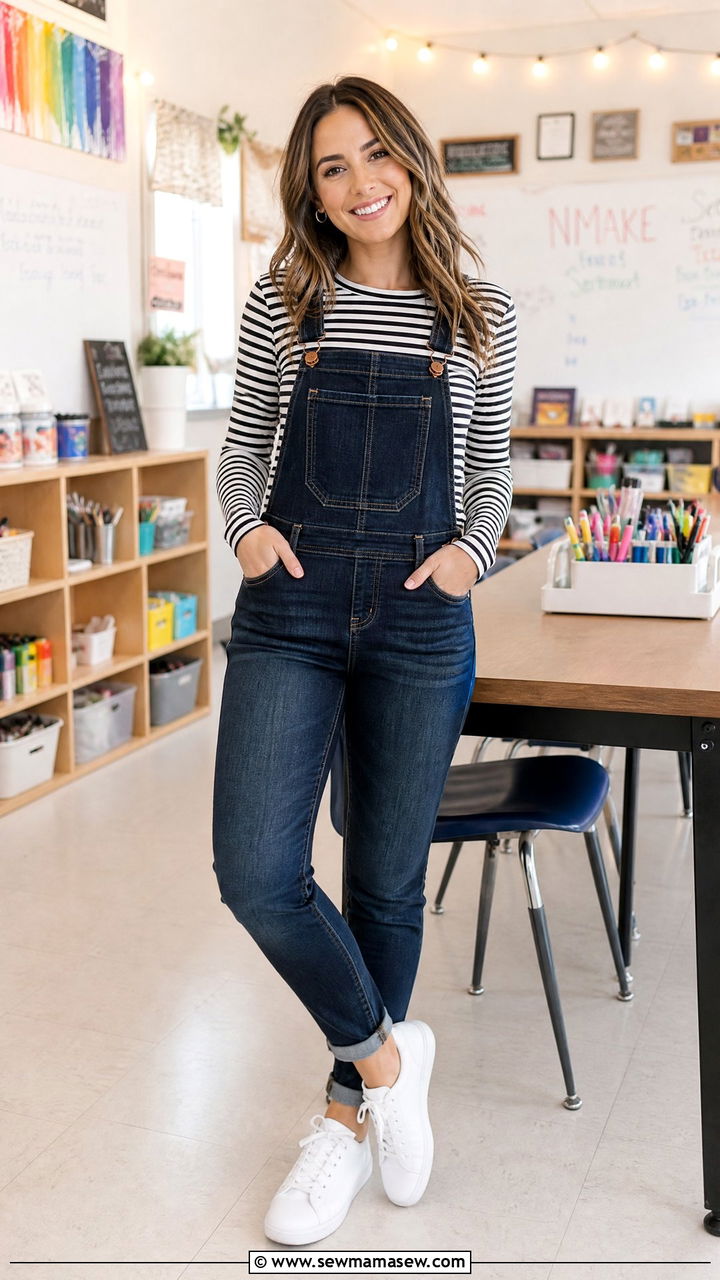 Overalls and long sleeve tee teacher outfit - 30 Elementary teacher outfit ideas