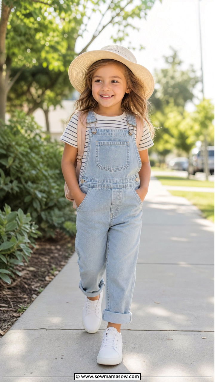 Overalls with Patterned Shirt - 25 First day of kindergarten outfit ideas