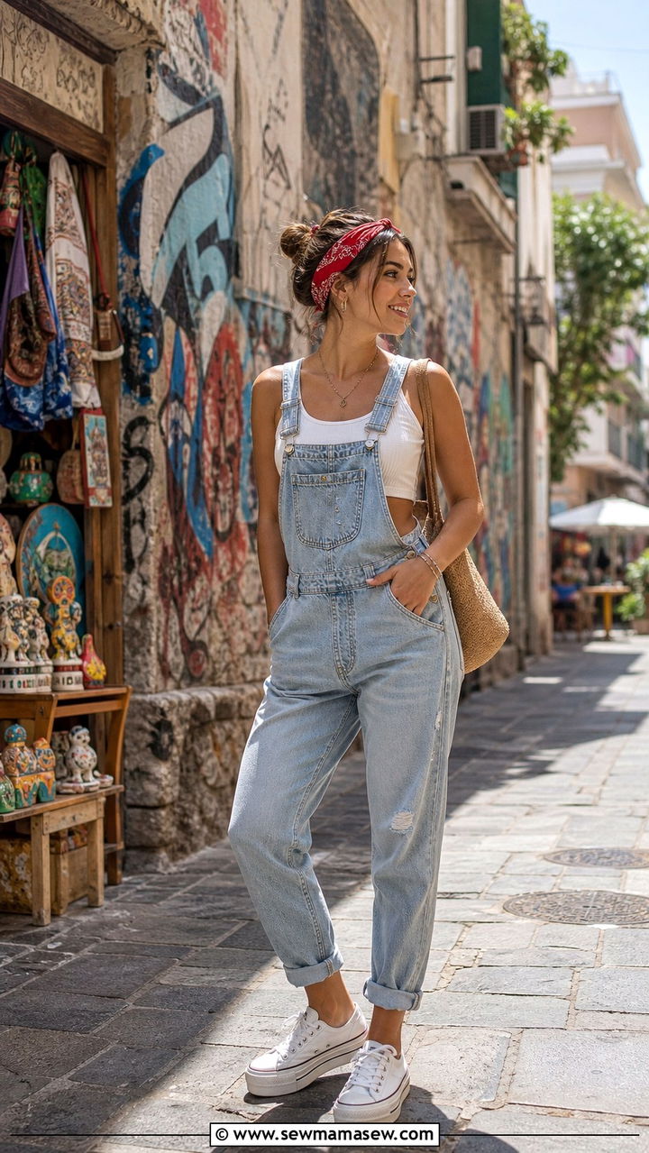 Overalls with a crop top outfit for Athens - 40 What to wear in Athens