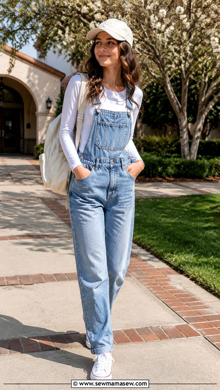 Overalls with a long sleeve tee - 30 Spring outfits for high school