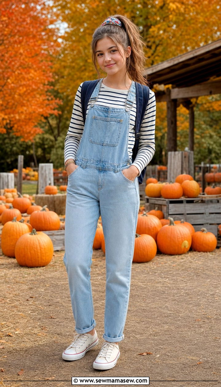 Overalls with striped long sleeve tee - 25 Cute outfits for 15 year olds