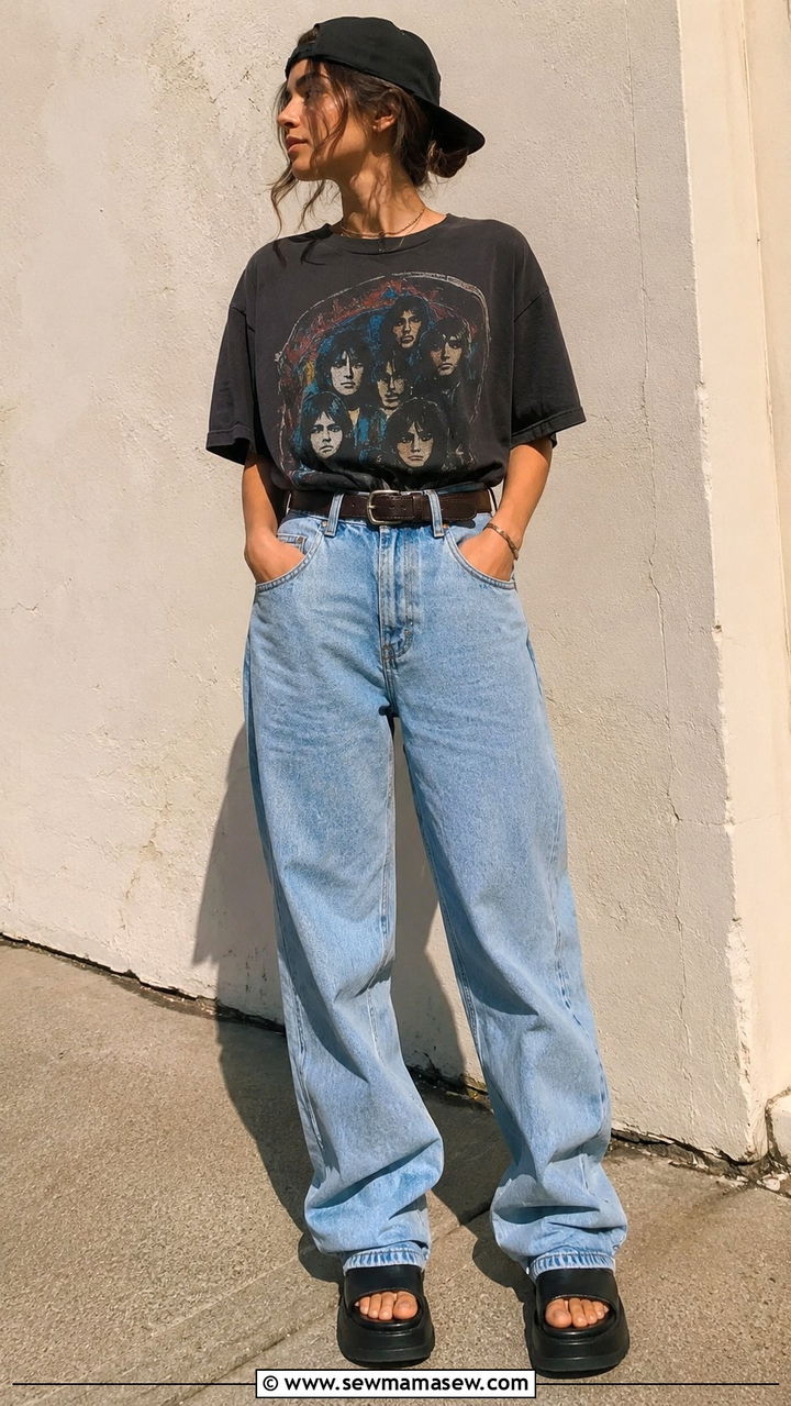 Oversized Band T Shirt And Baggy Jeans Outfit - 25 90s outfits inspo