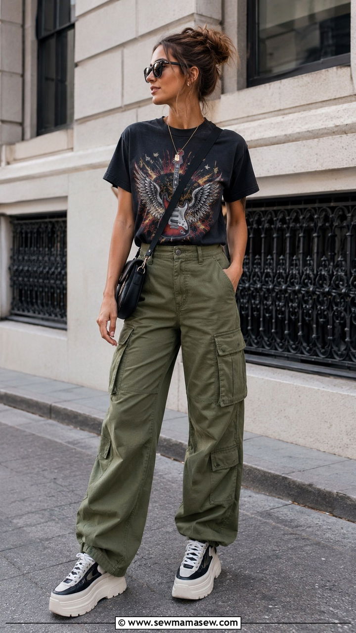 Oversized Band T Shirt with Biker Shorts - 25 Band t-shirt outfit ideas