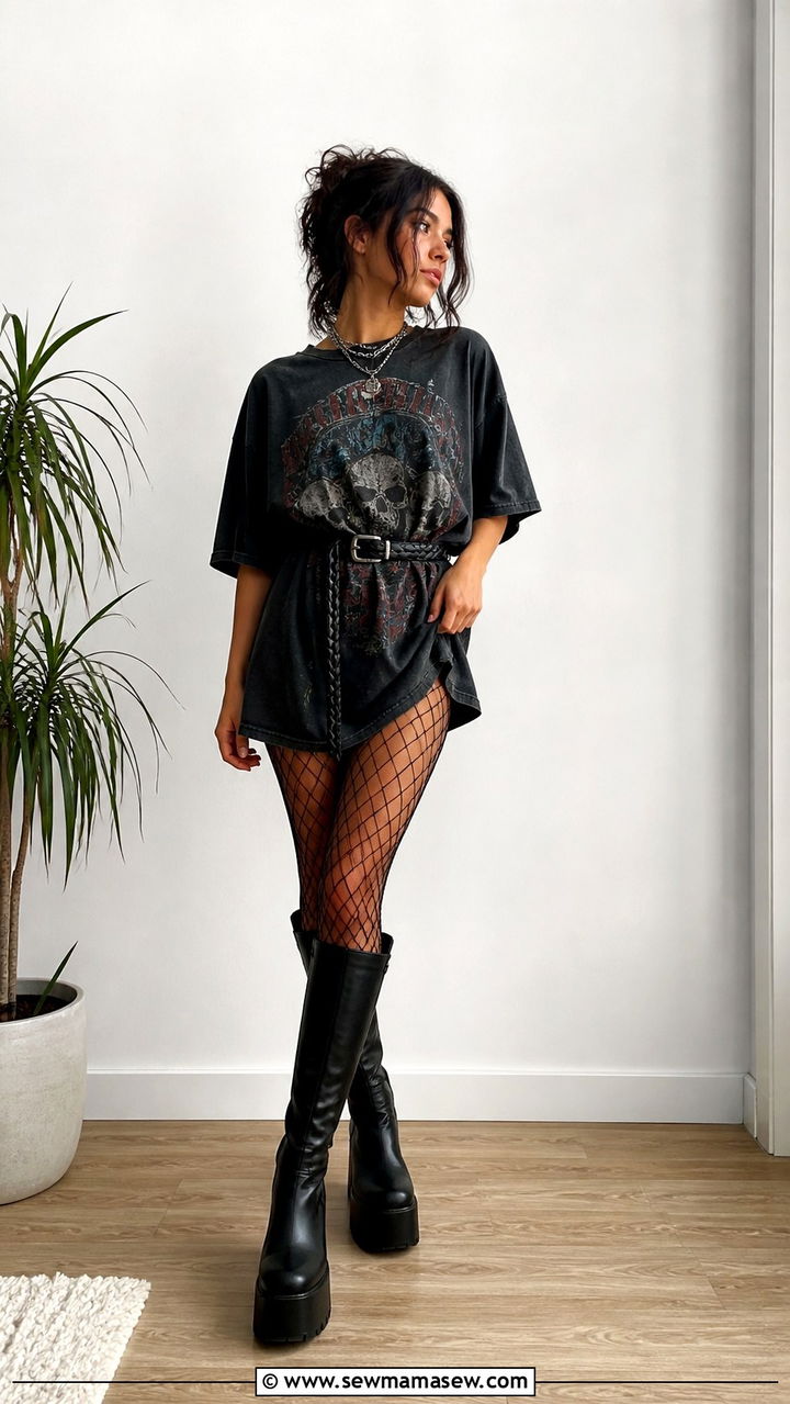 Oversized Band Tee Dress Grunge Outfit - 40 grunge outfits for women