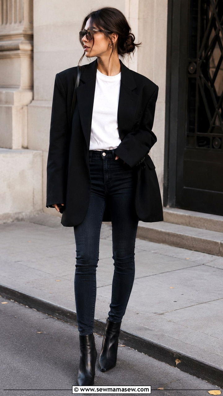 Oversized Black Blazer with Skinny Jeans Outfit - 30 Oversized blazer outfit ideas with jeans