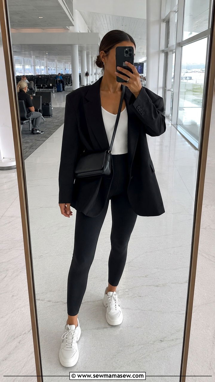 Oversized Blazer Airport Outfit With Leggings - 20 How to style a blazer for travel