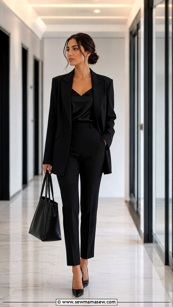 Oversized Blazer All Black Monochrome Work Look - 30 Oversized blazer outfit ideas for work