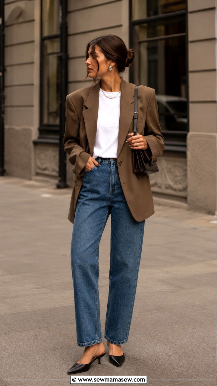 Oversized Blazer And Straight Leg Jeans Outfit - 25 90s outfits inspo