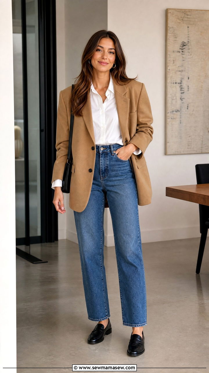 Oversized Blazer And Straight Leg Jeans With Loafers - 35 jacket outfits