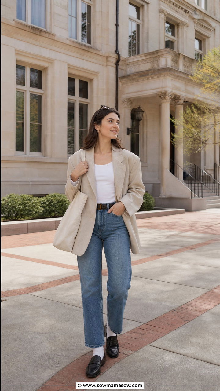Oversized Blazer Jeans Loafers College Outfit - 30 College outfit ideas casual 2026