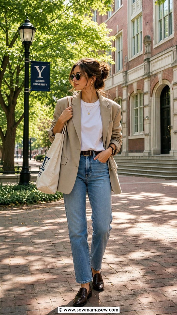 Oversized Blazer Jeans Loafers Outfit - 25 college outfits aesthetic