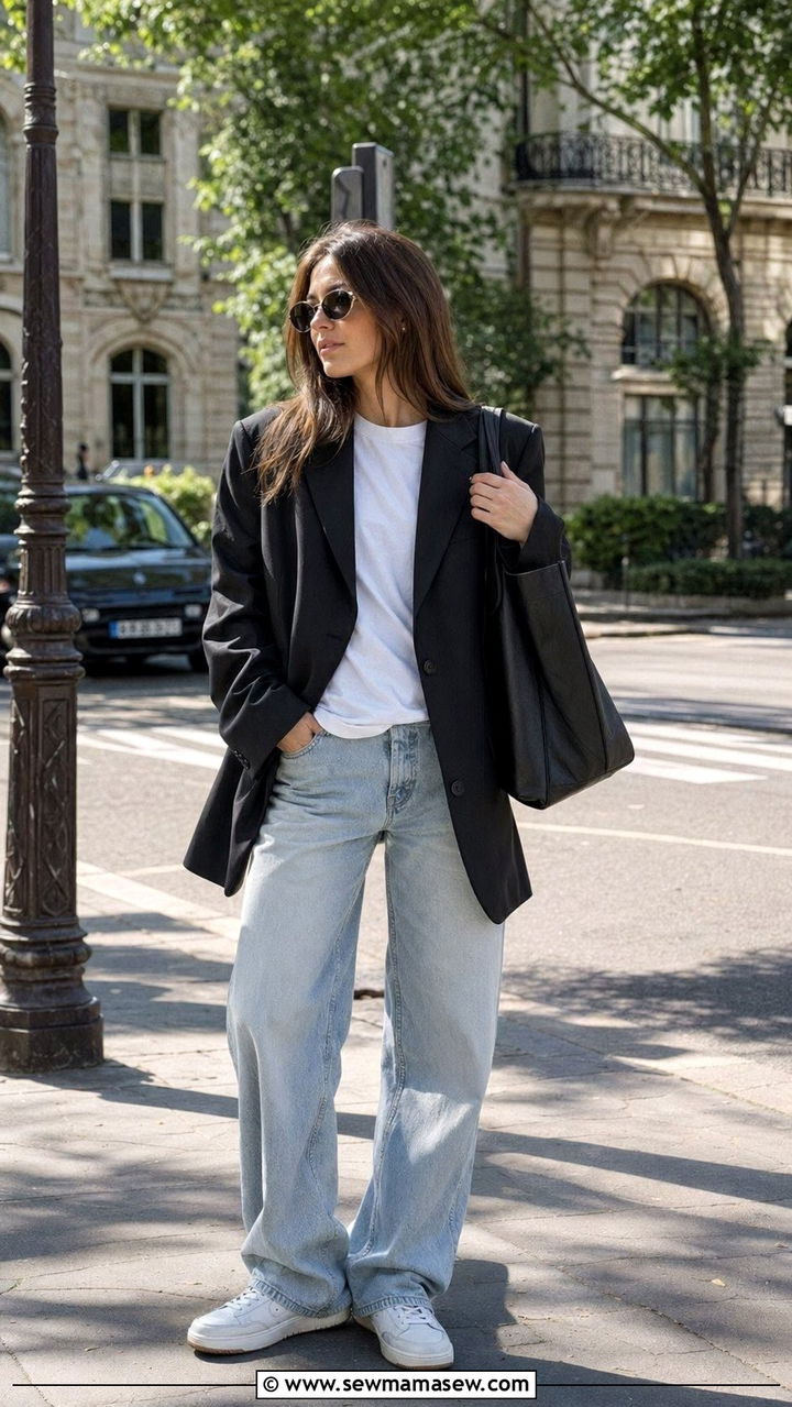 Oversized Blazer Over a White Tee and Baggy Jeans - 35 90s capsule wardrobe outfits