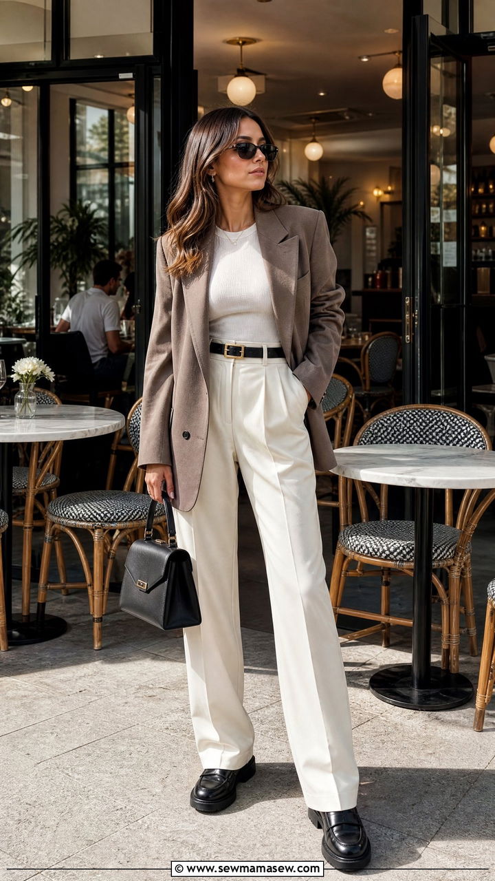 Oversized Blazer Pleated Pants Brunch Outfit - 25 Brunch outfit ideas pinterest
