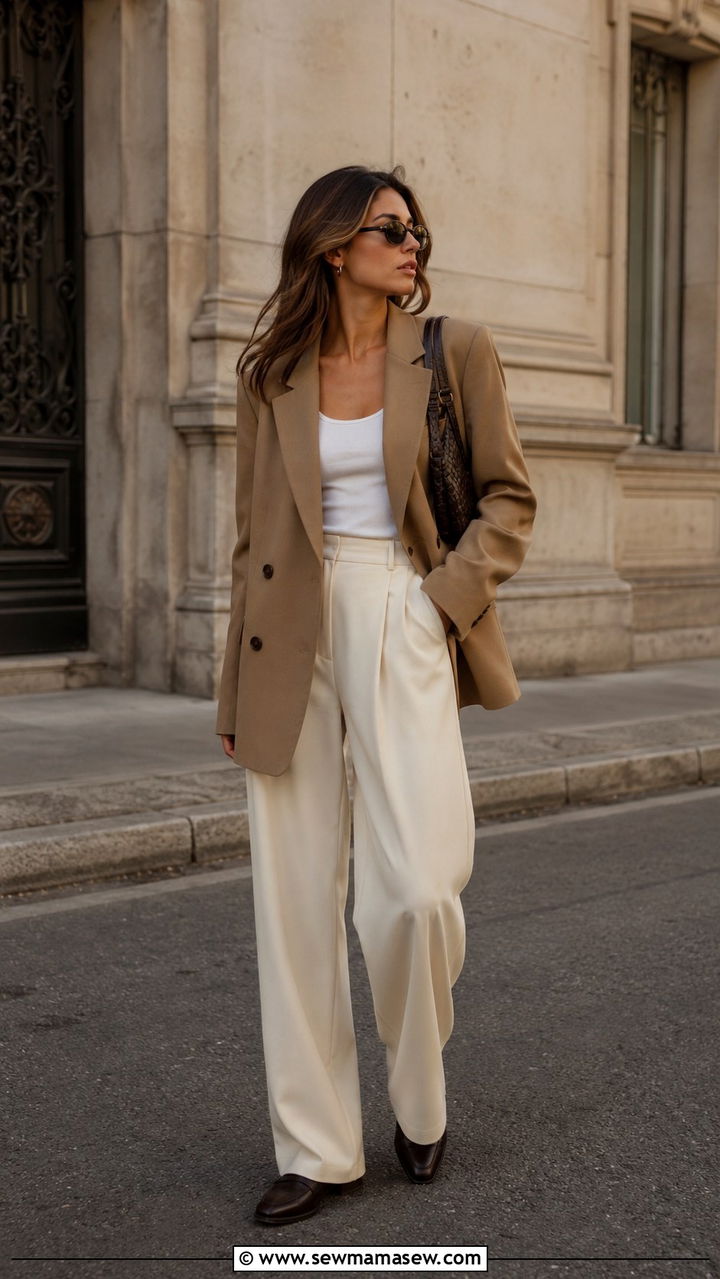 Oversized Blazer Wide Leg Trousers Loafers Outfit - 25 transitional weekend outfit ideas