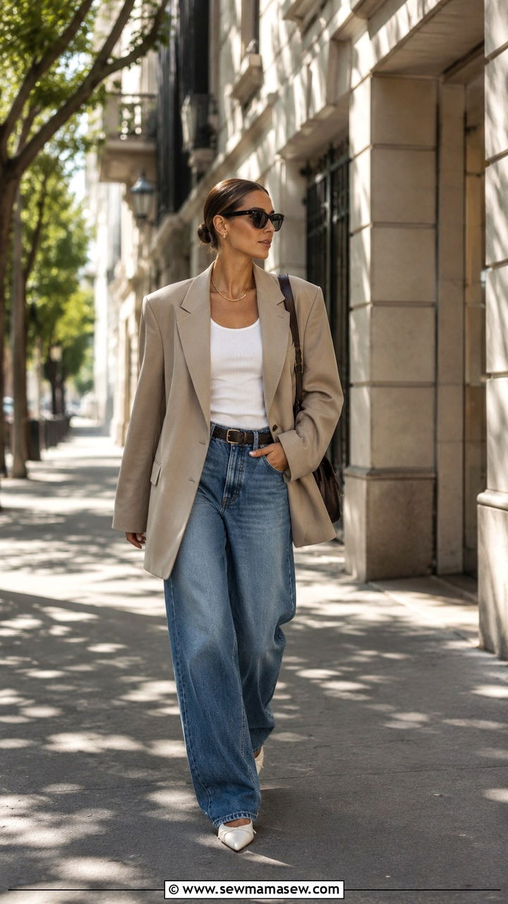 Oversized Blazer With Baggy Denim - 30 spring trendy outfit ideas