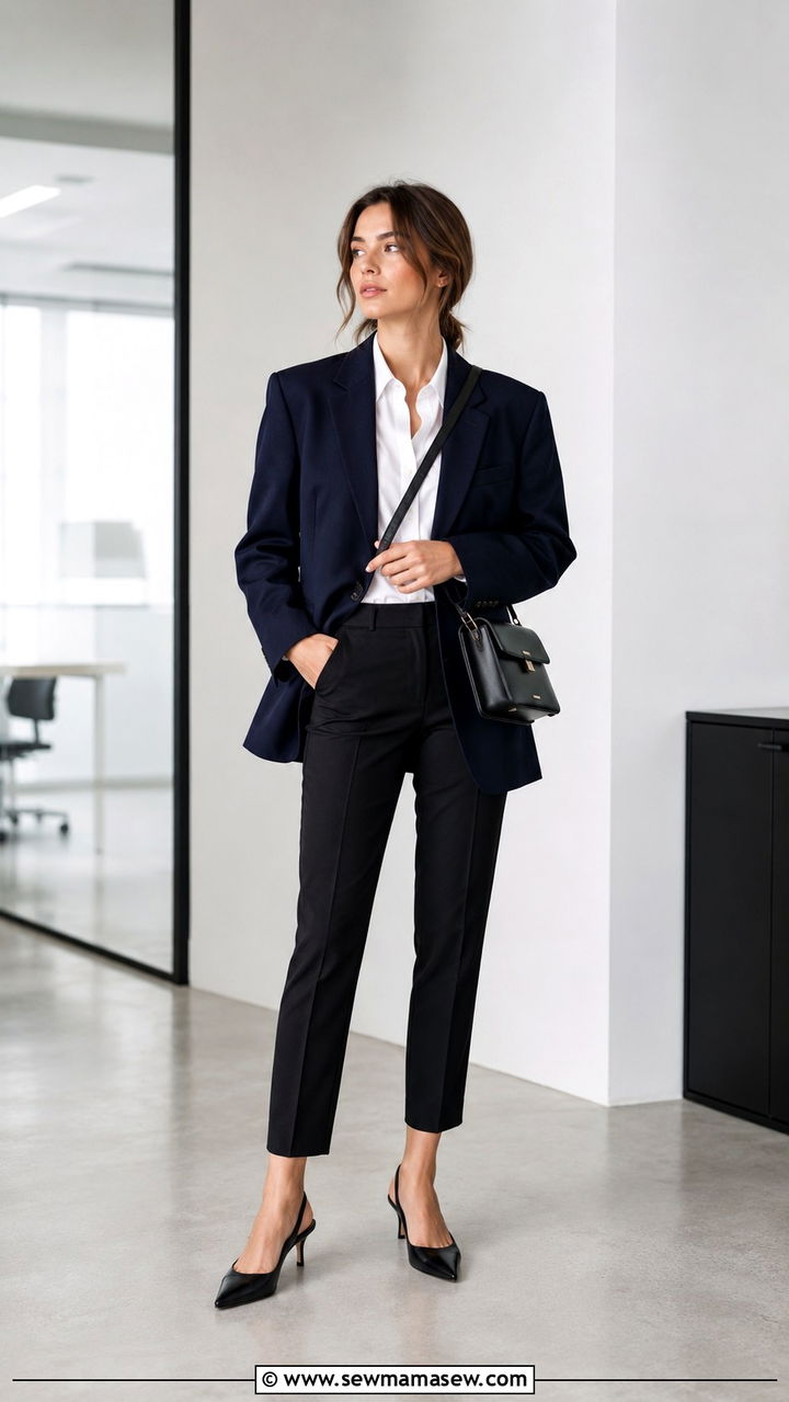 Oversized Blazer With Black Slim Fit Trousers - 30 Oversized blazer outfit ideas for work