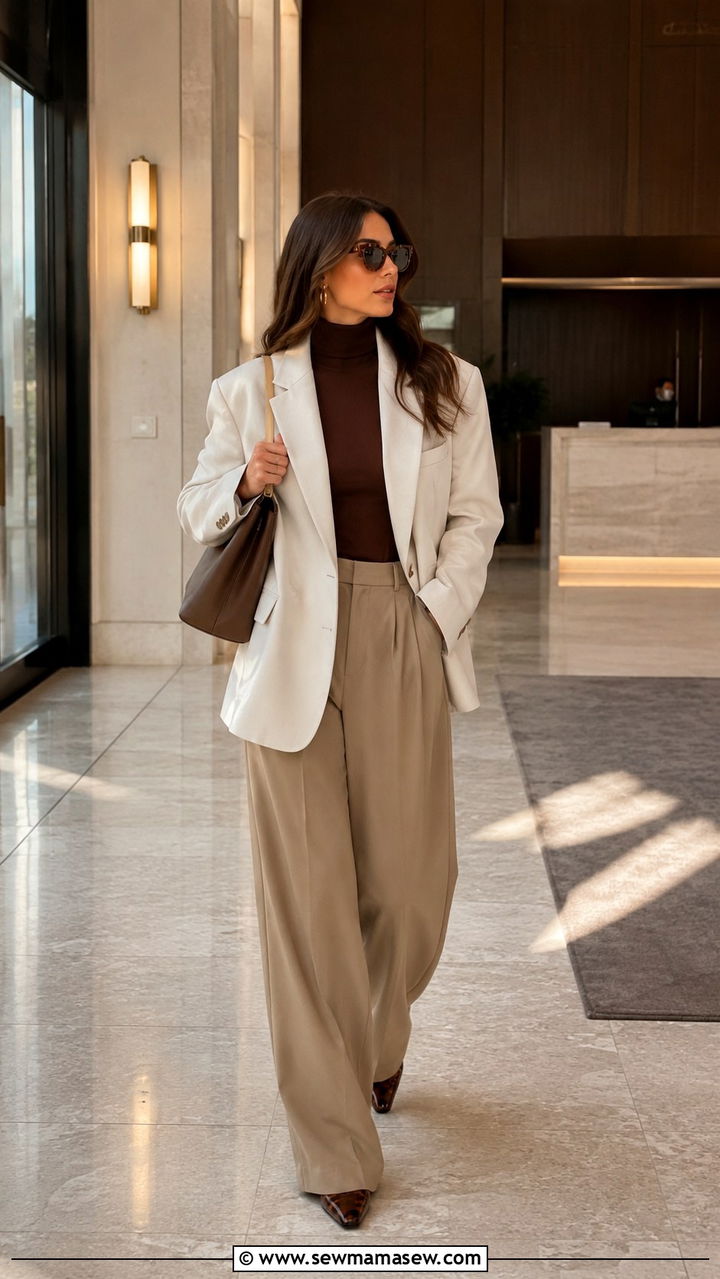 Oversized Blazer With Camel Wide Leg Trousers - 30 Oversized blazer outfit ideas for work