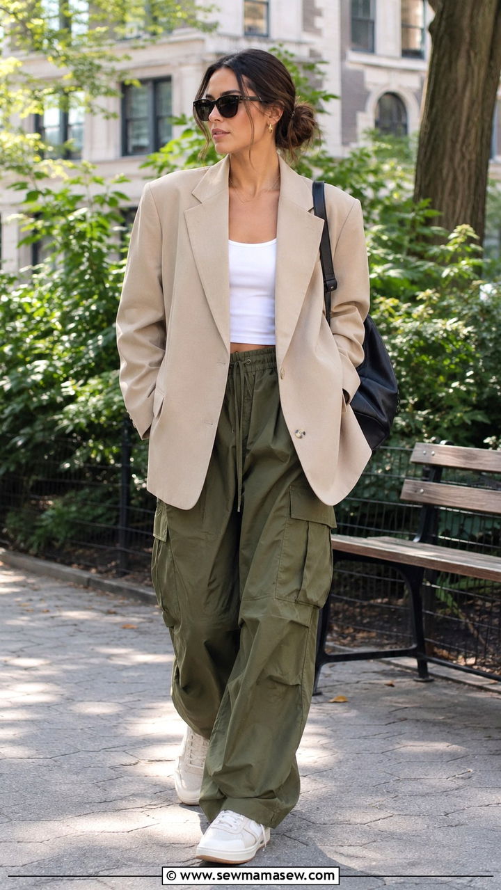 Oversized Blazer With Cargo Trousers And Sneakers - 30 Oversized blazer outfit ideas for work