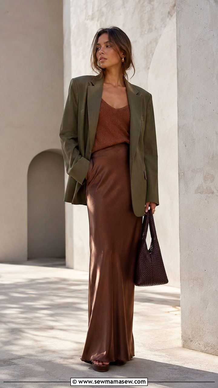 Oversized Blazer With Column Maxi Skirt - 30 Oversized blazer outfit ideas for work
