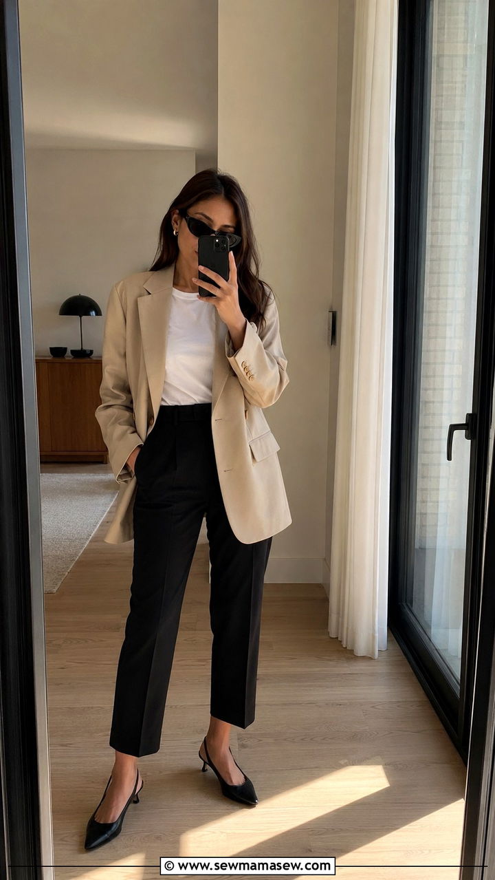 Oversized Blazer With Cropped Trousers And Slingback Heels - 30 Oversized blazer outfit ideas with heels