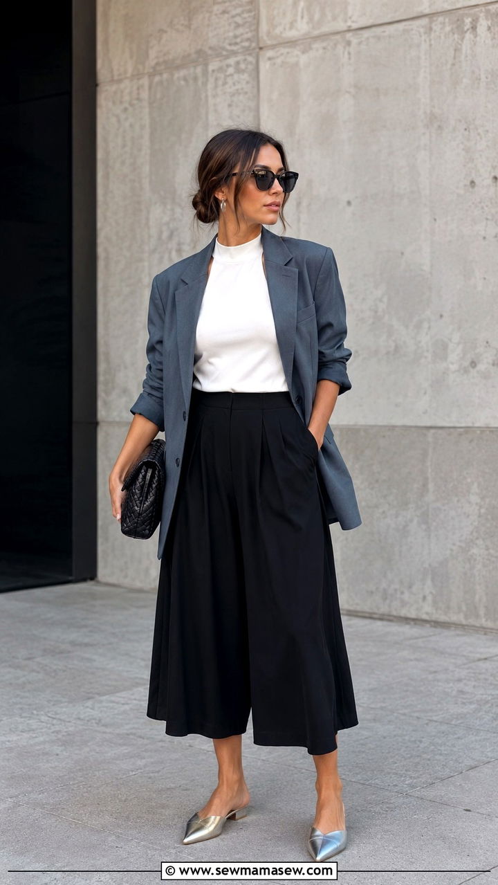 Oversized Blazer With Culottes And Sleeveless Top - 30 Oversized blazer outfit ideas for work